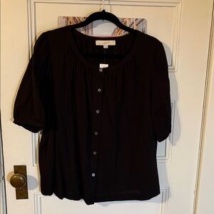LOFT NWT Black Bubble Sleeve Blouse